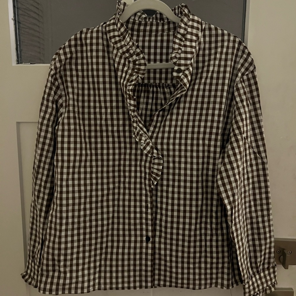 Amazon Essentials Brown Checkered Blouse
